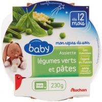 Auchan Auchan Baby Assiette Légumes Verts, Pâtes Dès 12 mois 230g