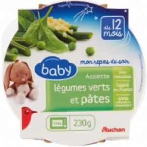 Auchan Baby Assiette Légumes Verts, Pâtes Dès 12 mois 230g