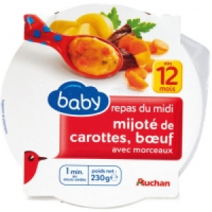 Auchan Baby Assiette Mijoté De Carottes, Boeuf Dès 12 mois 230g
