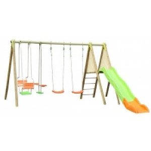 Portique 4 agrès + plate-forme + toboggan Techwood
