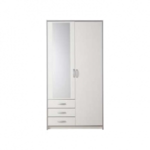 Conforama  Armoire 2 portes 3 tiroirs MARS coloris blanc/gris