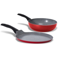 Auchan Bialetti BIALETTI Set poêle wok et crépière Rouge 28 cm