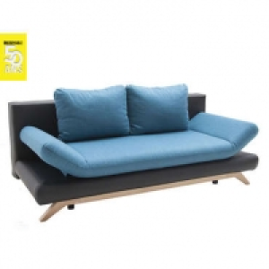 Banquette-lit ALASKA tissu bleu et PU noir