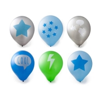 Oxybul  12 ballons de fête bleu et vert motifs étoiles