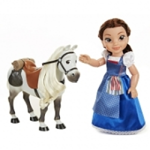Poup&eacute;e Disney Princesse - Poup&eacute;e Belle 36cm en robe bleue et son cheva