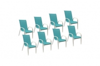 Darty Happy Garden Lot de 8 chaises marbella en textilène bleu - aluminium blanc