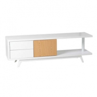 Conforama  Meuble TV 1 porte+2 tiroirs finition mat ADRIAN coloris blanc/chêne