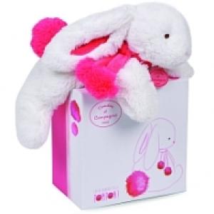 Doudou < Compagnie - Lapin pompon - Fraise 25 cm