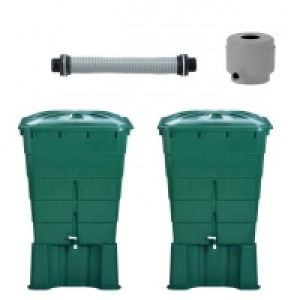 Récupérateur deau Kit 2 cuves rectang 300L vert ac support+collecteur