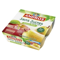 Spar Andros Dessert fruitier - Sans sucres ajoutés - Compote pomme/poire 4x100g