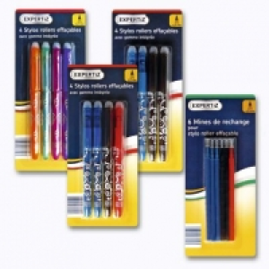 Expertiz® 4 Stylos rollers effaçables ou 6 recharges pour roller