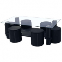Conforama  Table basse + 6 poufs SIXTY coloris noir