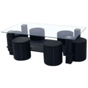 Table basse + 6 poufs SIXTY coloris noir
