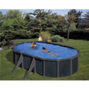 Auchan Gre GRE Piscine ovale acier 6,34m x 3,99m x 1,32m - Imitation Rattan