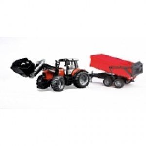 Bruder - Tracteur Massey Ferguson 7480 avec fourche et remorque bascul
