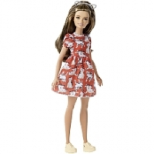 Toysrus  Poupée Barbie Fashionistas n°97 - Brune - Robe rouge imprimé Chat