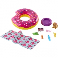 Toysrus  Coffret Barbie Mobilier dExtérieur - Bouée Donut, un Chiot et 8 Access