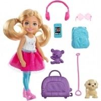 Toysrus  Poupée Barbie - Chelsea Voyage Blonde, avec un Chien, un Sac de Voyage