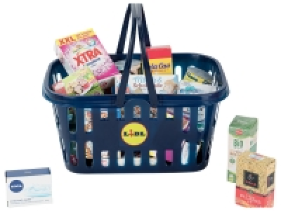 Panier à provisions et produits miniatures