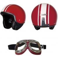 Auchan Bullit BULLIT Casque de moto Jet Helmet Rouge + lunettes moto rétro rouge