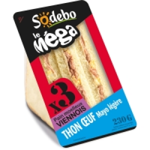 Sodebo Méga - Sandwich thon uf - Mayo légère - Pain moelleux viennois x3