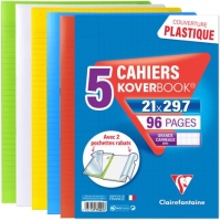 Auchan Clairefontaine CLAIREFONTAINE Lot de 5 cahiers piqués polypro Koverbook 21x29,7cm 96 