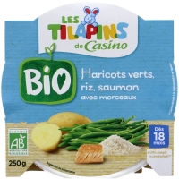 Spar Les Tilapins Bio Haricots verts riz saumon - Avec morceaux - Assiette pour bébé - Dès 1