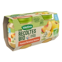 Spar Bledina Les Récoltés Bio - Purée de Pommes Nectarines - Petits pots - Dès 6 mo