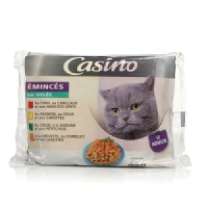 Spar Casino Emincés en gelée pour chat - Thon - Saumon - Colin - Crevette 4x100g