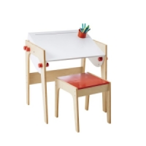 Oxybul Création Oxybul Bureau architecte naturel blanc et son tabouret rouge