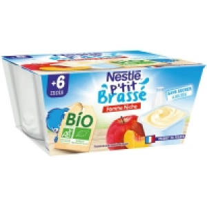 Nestle Ptit Brassé Bio - Dessert laitier Pomme Pêche - Coupelle - Dès 6 mois
