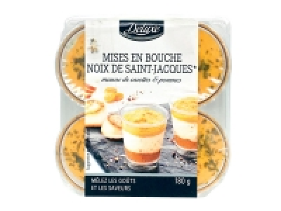 4 mises en bouche noix de Saint- Jacques, mousse de carottes et pommes 3.79 €