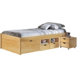 Auchan  Lit en pin avec chevet et sommier SLEEP 90x200cm