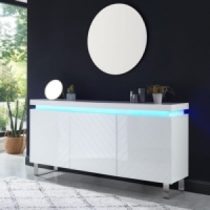 Auchan  Buffet LED 3 portes 3 étagères blanc laqué brillant L180cm BOREAL