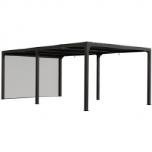 Auchan Habrita HABRITA Pergola bioclimatique 360x598 avec rideau gris clair Surf. de 