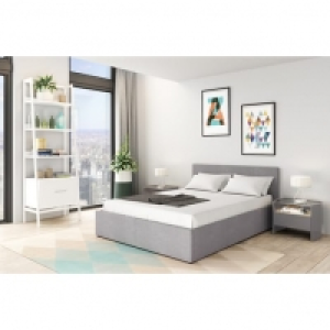 Lit coffre 140x190cm revêtement tissu gris avec sommier et tête de lit