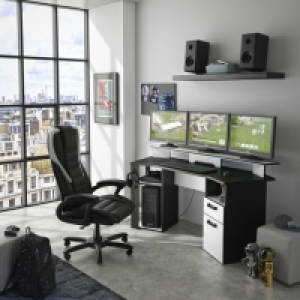 Bureau gamer avec large plateau led et rangements L170xH75/88xP67cm CO