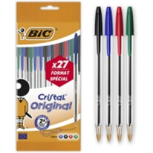 BIC Lot de 27 stylos bille pointe moyenne bleu/noir/rouge/vert CRISTAL 2.80 €