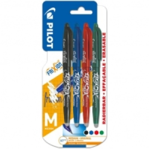 PILOT Lot de 4 stylos effaçables pointe moyenne vert/bleu/rouge/noir F
