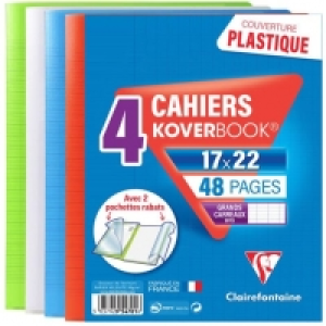 CLAIREFONTAINE Lot de 4 cahiers piqués polypro Koverbook 17x22cm 48 pa