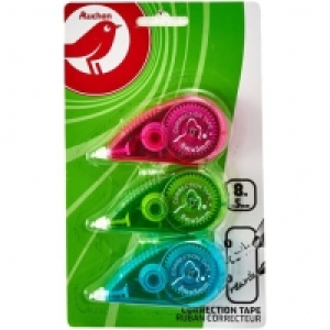 AUCHAN Lot de 3 souris correctrices 8m avec capuchon rose, vert et ble