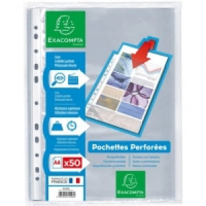EXACOMPTA Lot de 50 pochettes perforées lisses A4