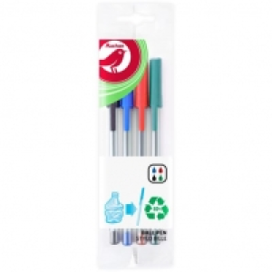 AUCHAN Lot de 4 stylos bille pointes moyennes coloris assortis bleu/no