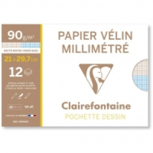 CLAIREFONTAINE Pochette papier millimétré 12feuilles A4 90g/m2 bistre/