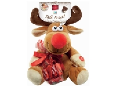 Renne en peluche qui parle avec chocolats